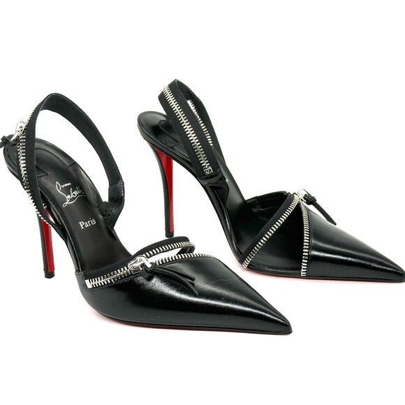 Christian Louboutin SLINGYZIP 100 Slingback Zip Heels Sandals Pumps Shoes - Picture 12 of 16
